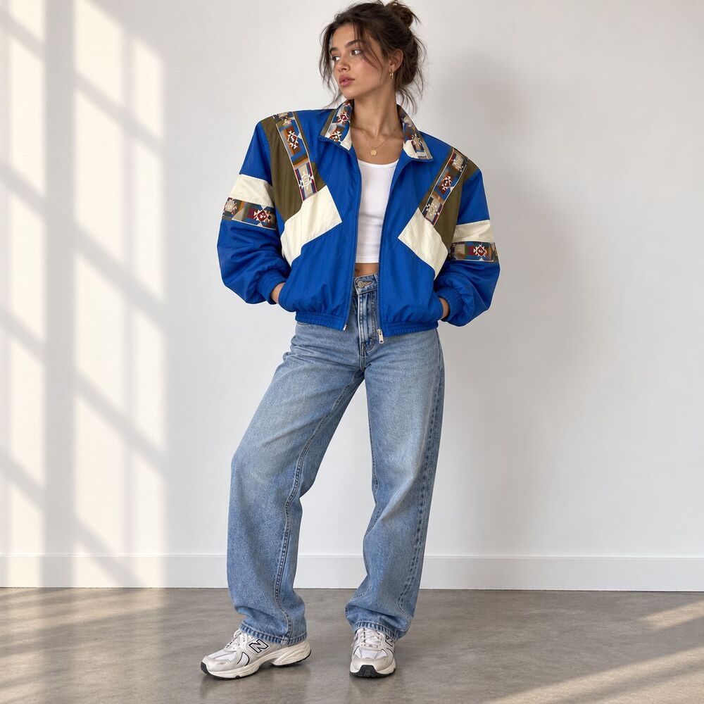 Deadstock Petite Sophisticate Jacket Womens PP Blue Southwestern Windbreaker